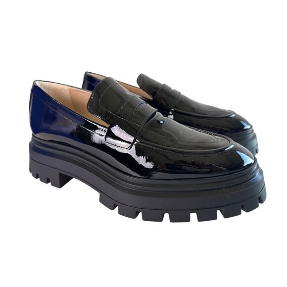 Stuart Weitzman Bedford Loafer Platform Slip On Womens 9.5 Black Patent Leather - Picture 2 of 13